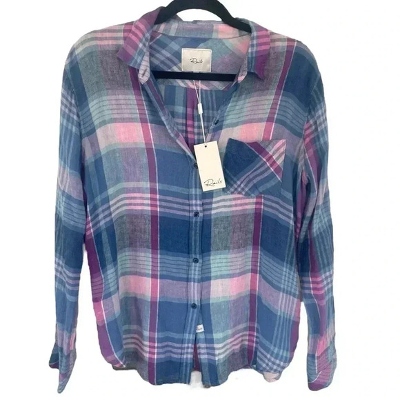 Rails NWT Charli Button Down Shirt Laguna Coast Azalea Plaid Long Sleeves - Picture 3 of 7